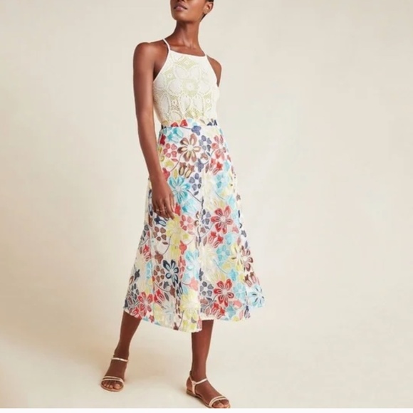 Anthropologie Eva Franco Meghan Floral Embroidered Midi Skirt Size 6 EUC - Picture 2 of 9